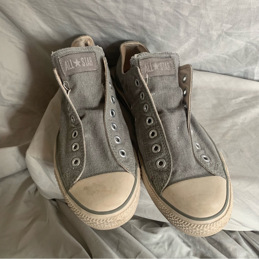 Converse, grey canvas, cream toe cap, slip-on, 10M/12W